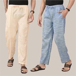 Combo of 2 Cotton Men Handloom Pant Pink and Denim-36658