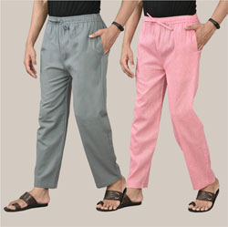 Combo of 2 Cotton Men Handloom Pant Pink and Gray-36667