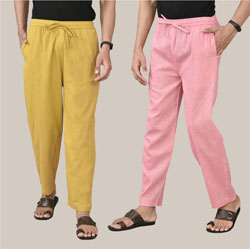 Combo of 2 Cotton Men Handloom Pant Pink and Lemon Yellow-36676
