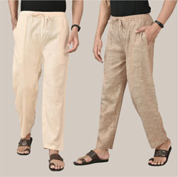 Combo of 2 Cotton Men Handloom Pant Pink and Light Beige-36685