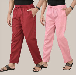 Combo of 2 Cotton Men Handloom Pant Pink and Maroon-36691