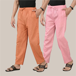 Combo of 2 Cotton Men Handloom Pant Pink and Mustard-36697