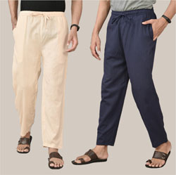 Combo of 2 Cotton Men Handloom Pant Pink and Navy Blue-36703