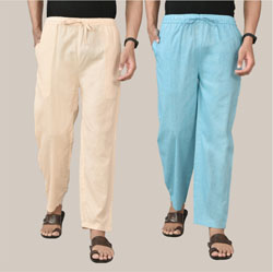 Combo of 2 Cotton Men Handloom Pant Pink and Sky Blue-36711
