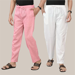 Combo of 2 Cotton Men Handloom Pant Pink and White-36710