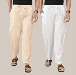 Combo of 2 Cotton Men Handloom Pant Pink and White-36713