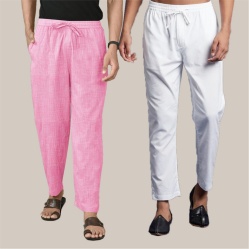 Combo of 2 Cotton Men Handloom Pant Pink and White-39959