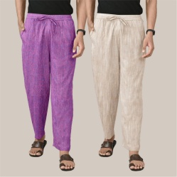 Combo of 2 Cotton Men Handloom Pant Purple and Beige-39981