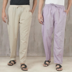 Combo of 2 Cotton Men Handloom Pant Purple and Beige-49309