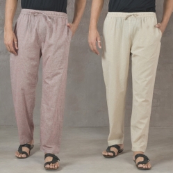 Combo of 2 Cotton Men Handloom Pant Purple and Beige-49334