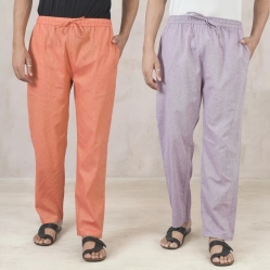 Combo of 2 Cotton Men Handloom Pant Purple and Brick Red-49306