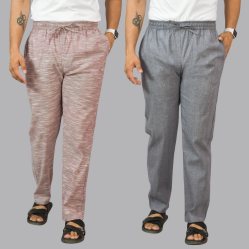 Combo of 2 Cotton Men Handloom Pant Purple and Dark Gray-44464