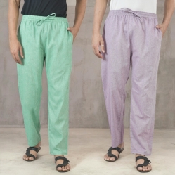 Combo of 2 Cotton Men Handloom Pant Purple and Green-49307