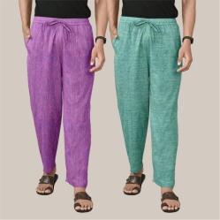 Combo of 2 Cotton Men Handloom Pant Purple and Olive Green-40035