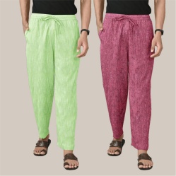 Combo of 2 Cotton Men Handloom Pant Purple and Parrot Green-40020