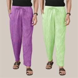 Combo of 2 Cotton Men Handloom Pant Purple and Parrot Green-40023