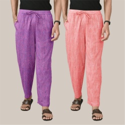 Combo of 2 Cotton Men Handloom Pant Purple and Peach-39996