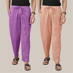 Combo of 2 Cotton Men Handloom Pant Purple and Peach-40056