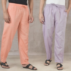 Combo of 2 Cotton Men Handloom Pant Purple and Peach-49310
