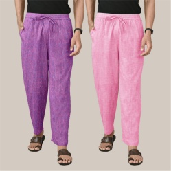 Combo of 2 Cotton Men Handloom Pant Purple and Pink-40010