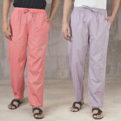 Combo of 2 Cotton Men Handloom Pant Purple and Pink-49311