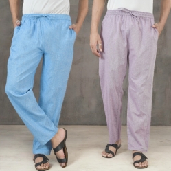 Combo of 2 Cotton Men Handloom Pant Purple and Sky Blue-49305