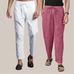 Combo of 2 Cotton Men Handloom Pant Purple and White-39962