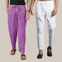 Combo of 2 Cotton Men Handloom Pant Purple and White-39965