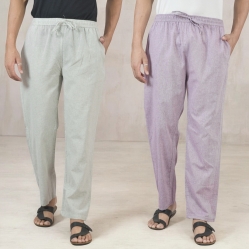 Combo of 2 Cotton Men Handloom Pant Purple and White-49304