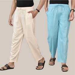 Combo of 2 Cotton Men Handloom Pant Sky Blue and Beige-36594