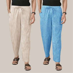 Combo of 2 Cotton Men Handloom Pant Sky Blue and Beige-39983