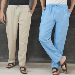 Combo of 2 Cotton Men Handloom Pant Sky Blue and Beige-49322