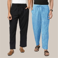 Combo of 2 Cotton Men Handloom Pant Sky Blue and Black-39950
