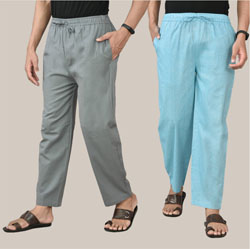 Combo of 2 Cotton Men Handloom Pant Sky Blue and Gray-36669