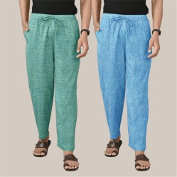 Combo of 2 Cotton Men Handloom Pant Sky Blue and Olive Green-40037
