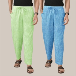 Combo of 2 Cotton Men Handloom Pant Sky Blue and Parrot Green-40025