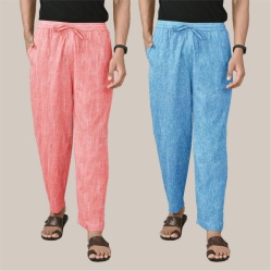 Combo of 2 Cotton Men Handloom Pant Sky Blue and Peach-39998