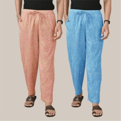 Combo of 2 Cotton Men Handloom Pant Sky Blue and Peach-40058