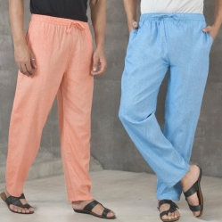 Combo of 2 Cotton Men Handloom Pant Sky Blue and Peach-49323