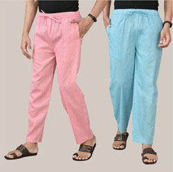 Combo of 2 Cotton Men Handloom Pant Sky Blue and Pink-36708