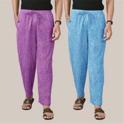 Combo of 2 Cotton Men Handloom Pant Sky Blue and Purple-40075
