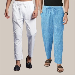 Combo of 2 Cotton Men Handloom Pant Sky Blue and White-39967