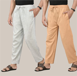 Combo of 2 Cotton Men Handloom Pant White and Beige-36610