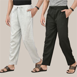 Combo of 2 Cotton Men Handloom Pant White and Black-36624