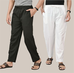 Combo of 2 Cotton Men Handloom Pant White and Black-36625