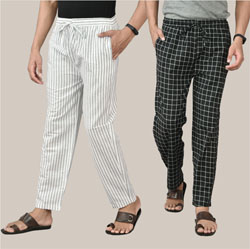 Combo of 2 Cotton Men Handloom Pant White and Black-36736