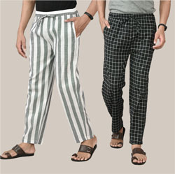 Combo of 2 Cotton Men Handloom Pant White and Black-36738