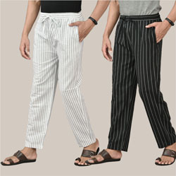 Combo of 2 Cotton Men Handloom Pant White and Black-36740