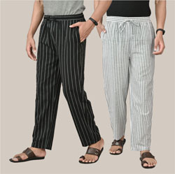 Combo of 2 Cotton Men Handloom Pant White and Black-36741
