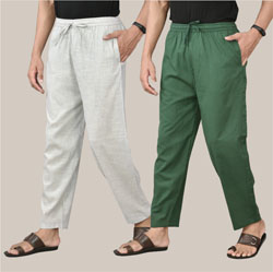 Combo of 2 Cotton Men Handloom Pant White and Bottle Green-36637